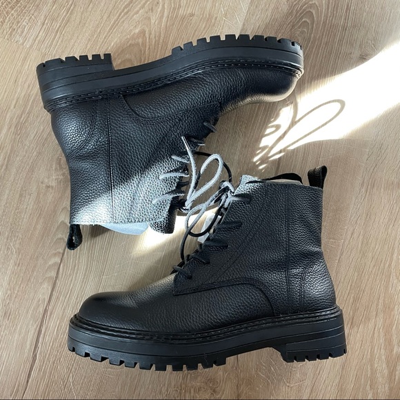 ZARA LOW HEEL LACED 100% LEATHER ANKLE BOOTS - Picture 7 of 12